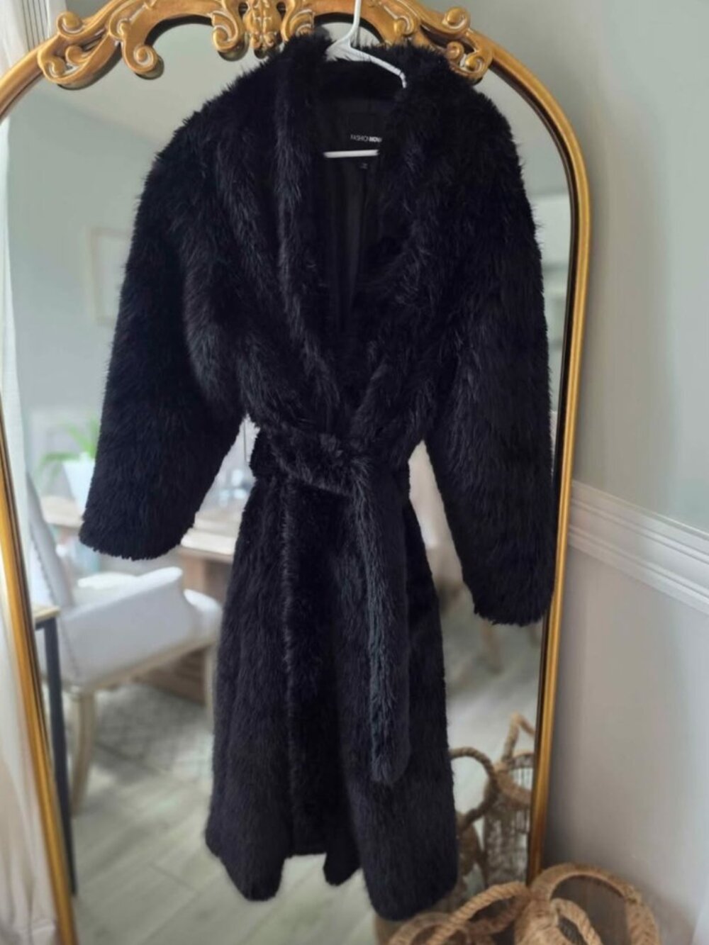Faux fur belted jacket